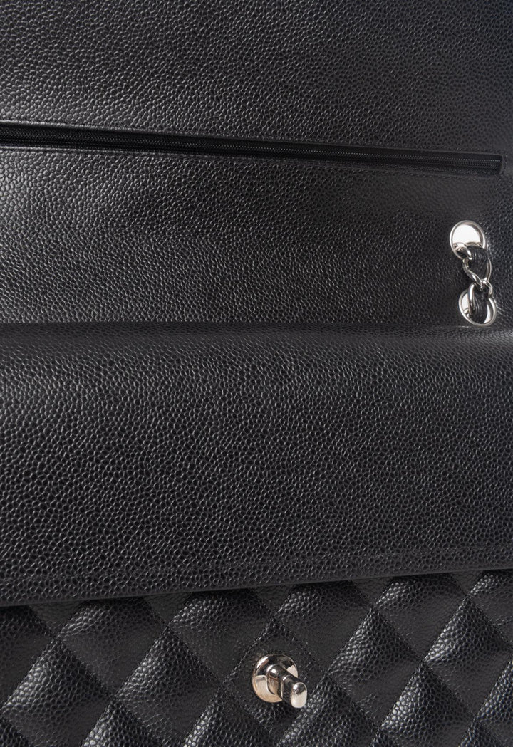 Chanel 2012 Jumbo Caviar Leather Double Flap Shoulder Bag