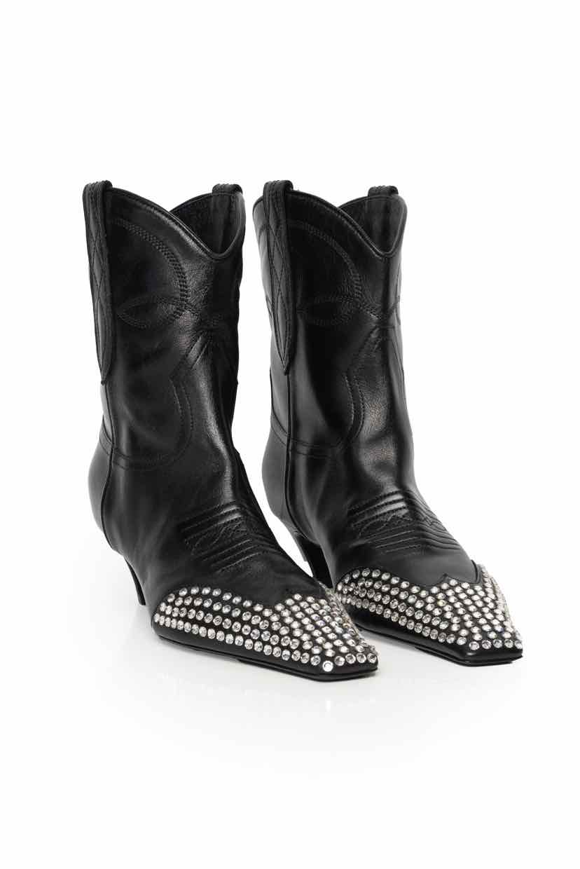 Khaite Size 36.5 Crsytal Embellished Western Ankle Boots