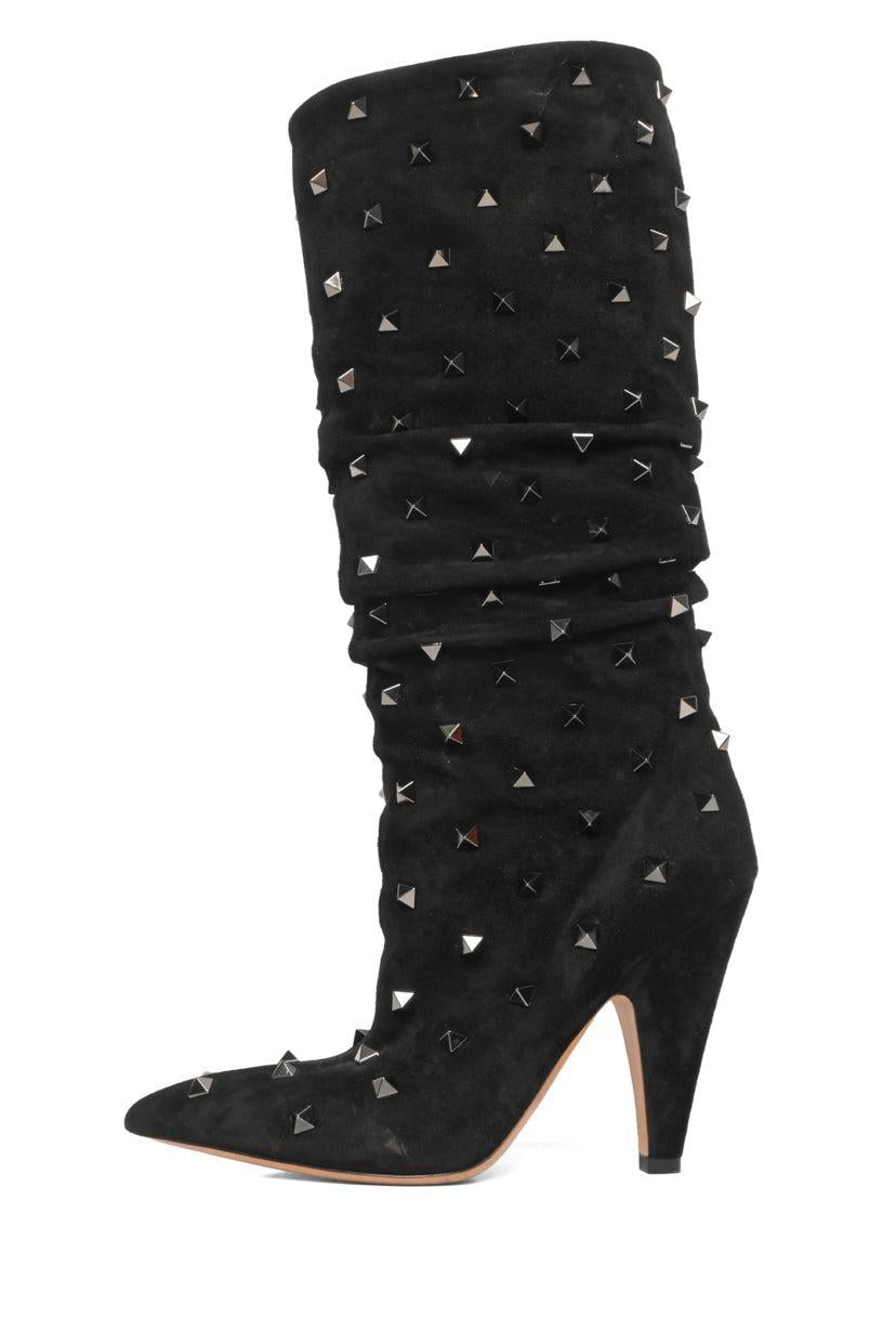 Valentino Size 36.5 Rockstud Accent Ruched Suede Knee Boots