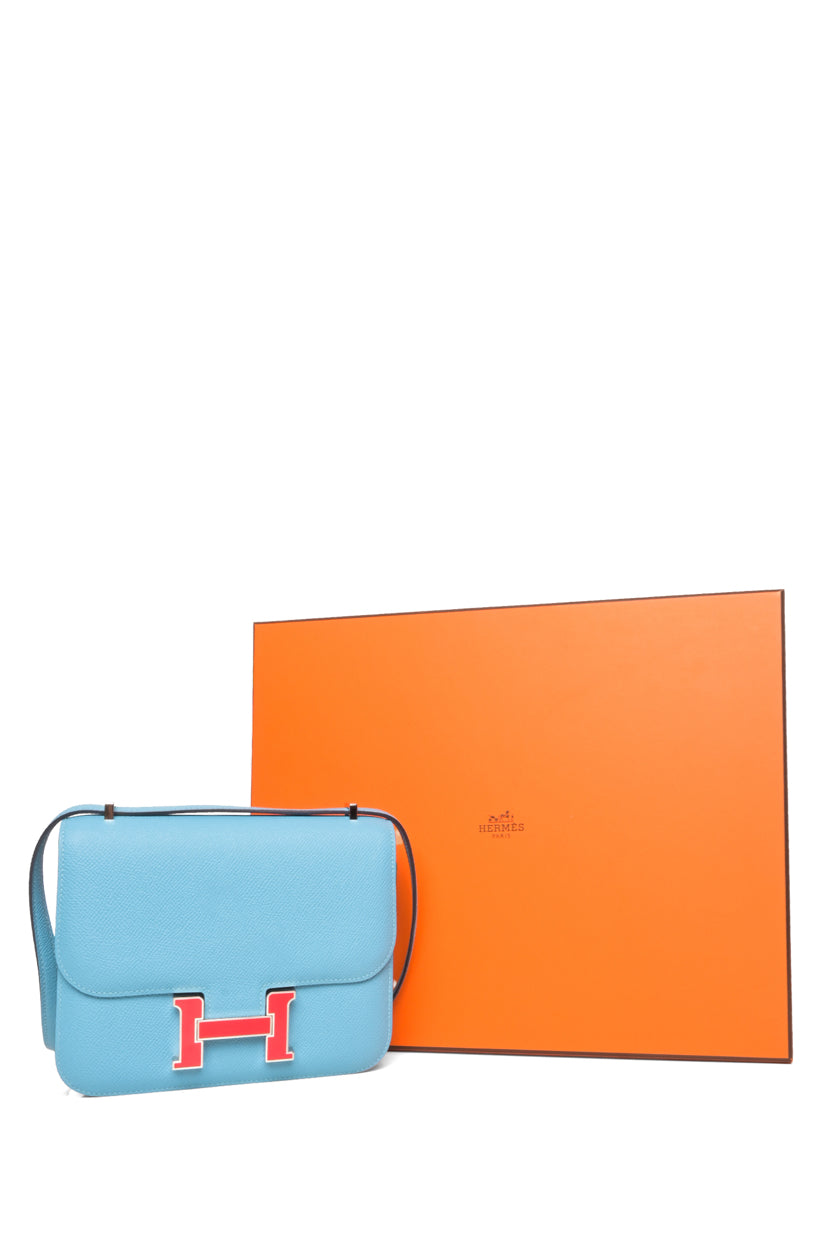 Hermes 2019 2019 Bleu De Nord & Rouge De Coeur Epsom Mini Constance 18 Crossbody