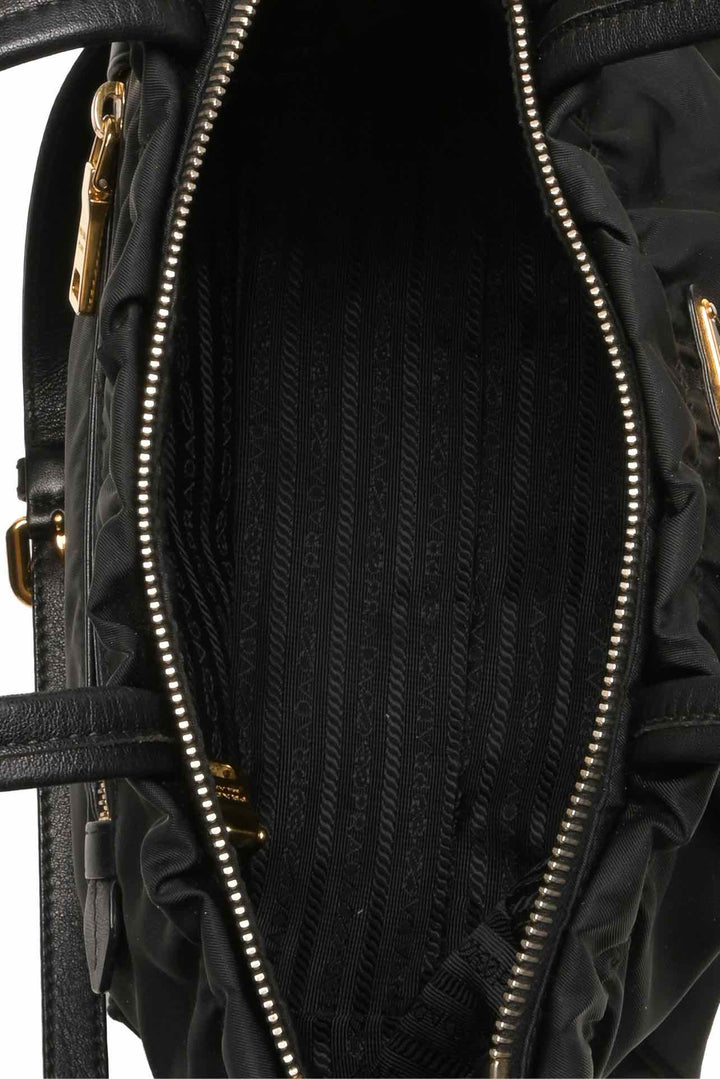 Prada Ruffle Trim Tessuto Nylon Convertible Top Handle Tote