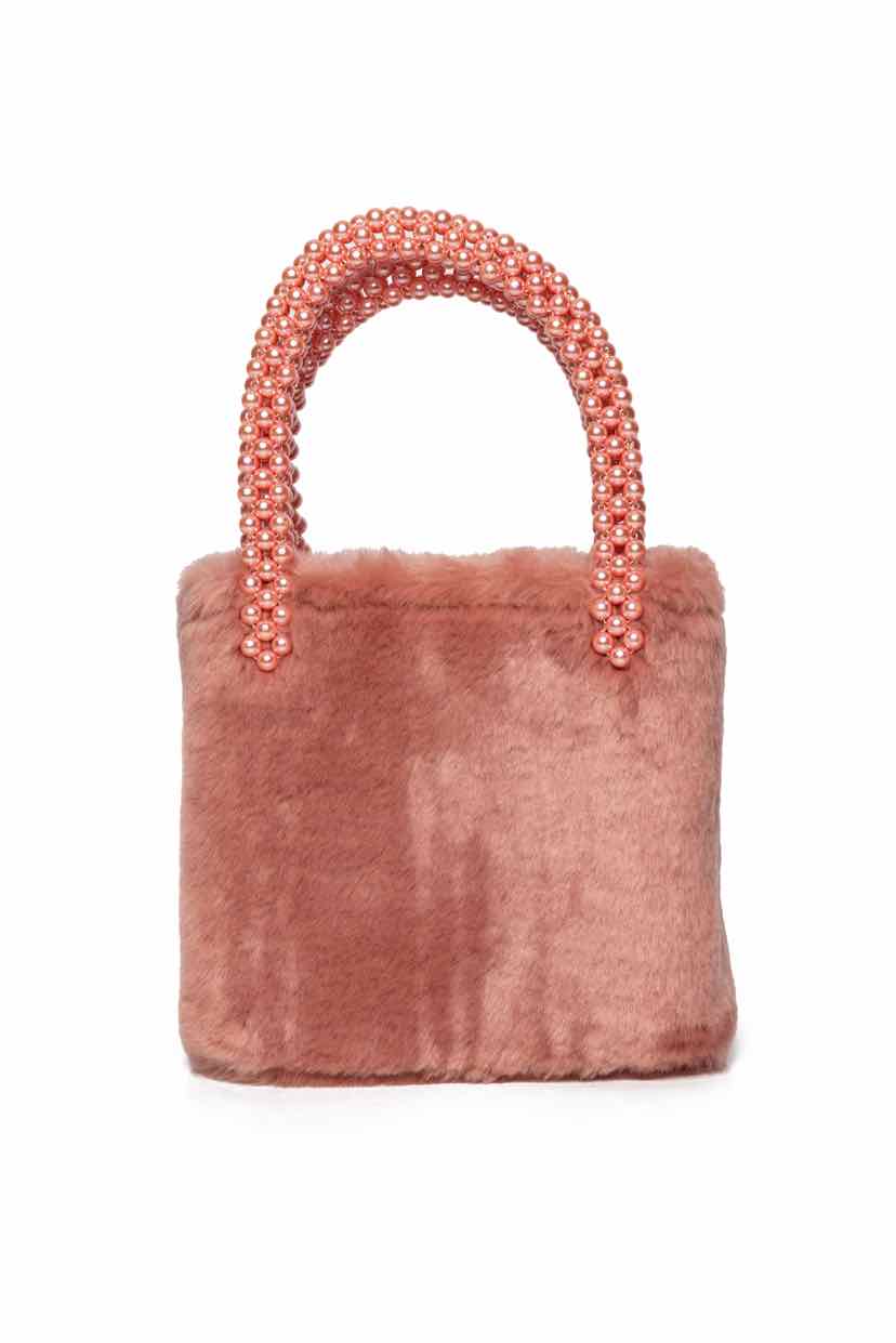 Shrimps Faux Fur Beaded Handle Bag