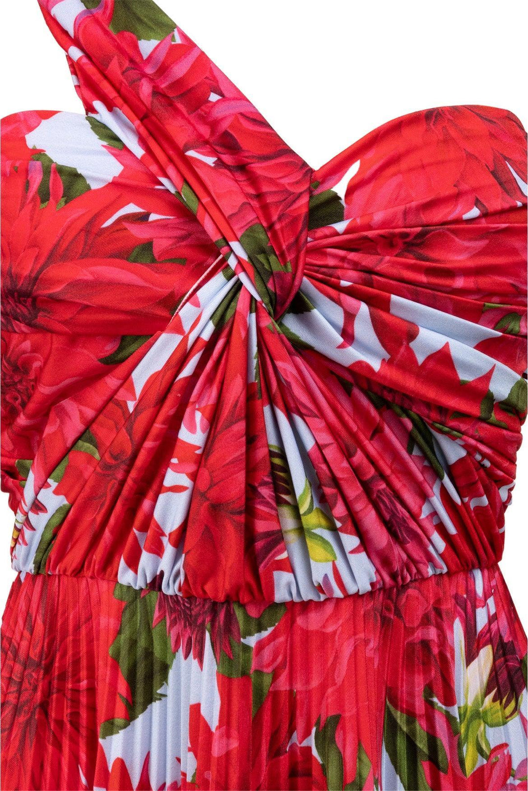 Oscar De La Renta Size 6 One Shoulder Dahlia Pleated Midi Dress