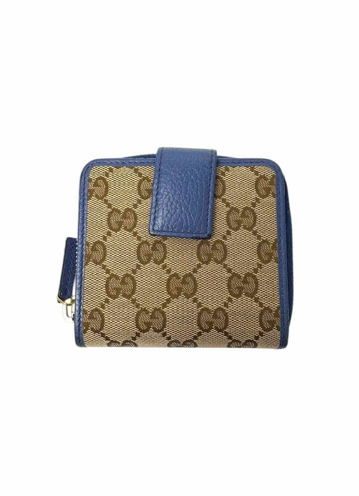 Gucci Size French GG Canvas w/Caspian Blue Leather Wallet