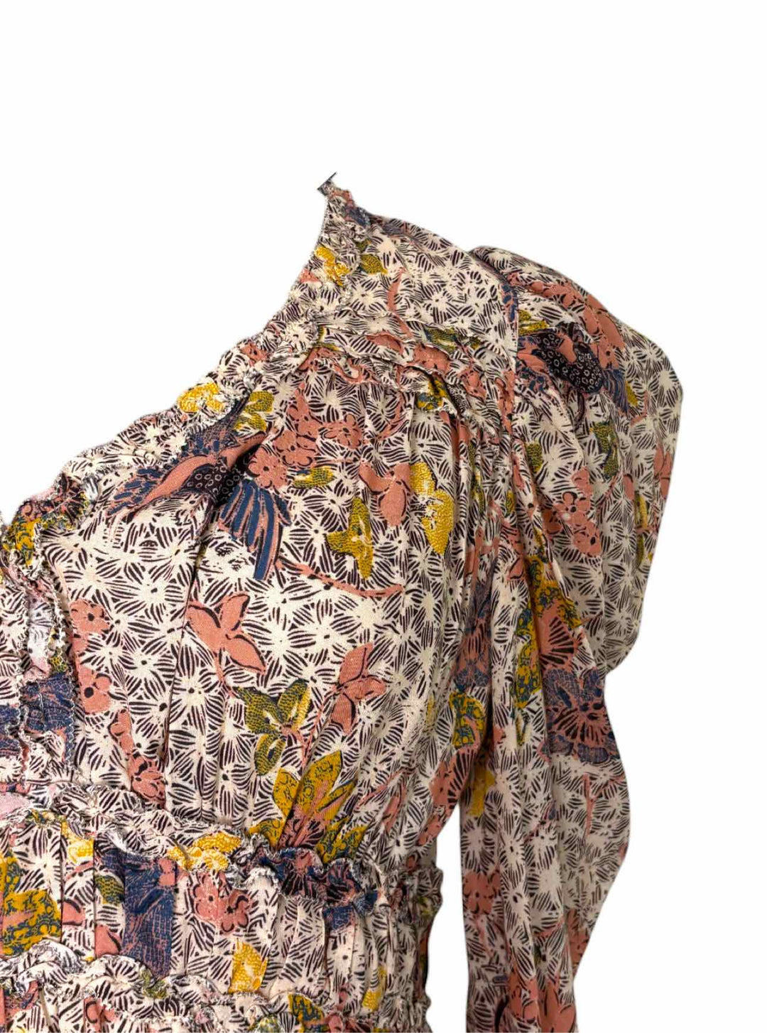 Ulla Johnson Size 6 Floral Ruffle Cotton Blend Dress