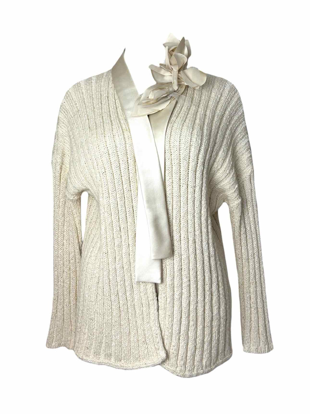 Brunello Cucinelli Size M Metallic Ribbed Cotton Blend Cardigan