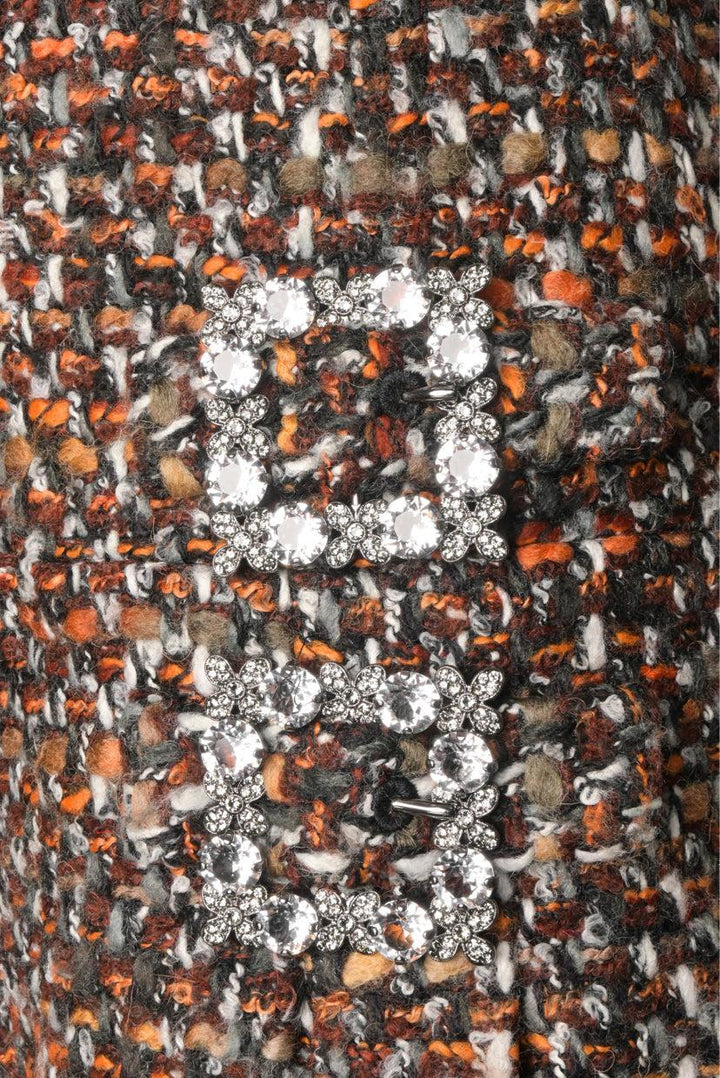 Dolce & Gabbana Size 44 Pleated Tweed Skirt with Crystal Buckles