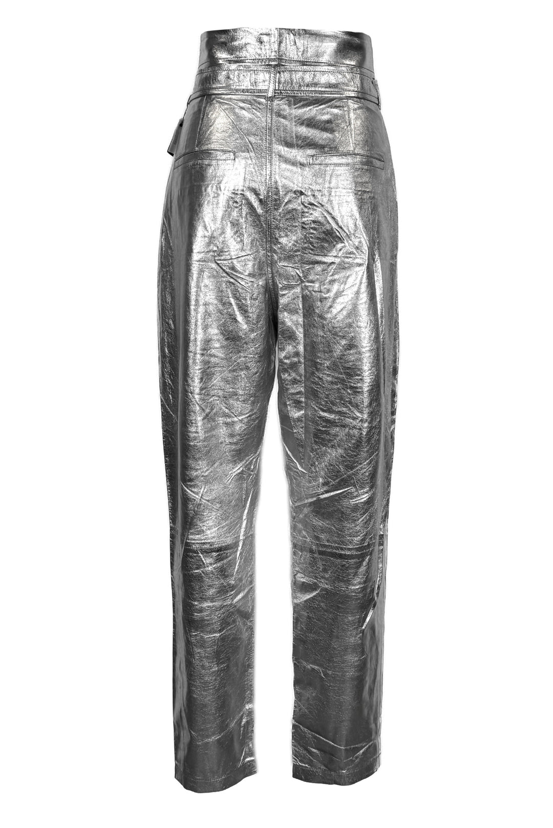 Iro Size 40 Key Metallic Silver Lamb Leather Tapered Pants