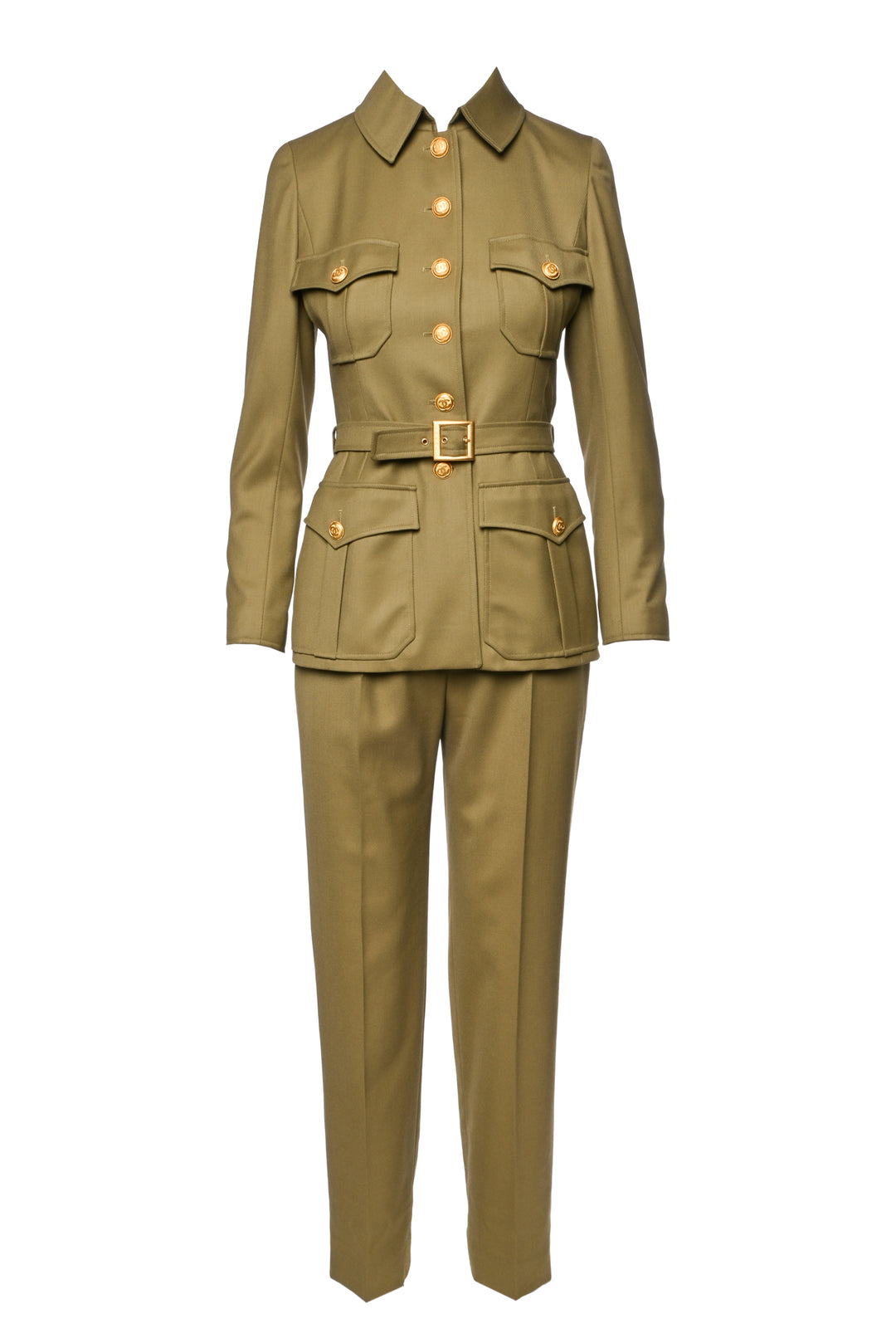 Chanel Size 38 1996 Belted Safari CC Jacket & Pant Suit