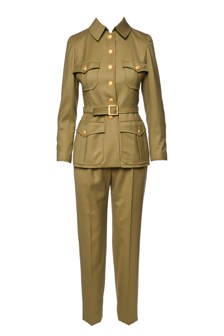 Chanel Size 38 1996 Belted Safari CC Jacket & Pant Suit