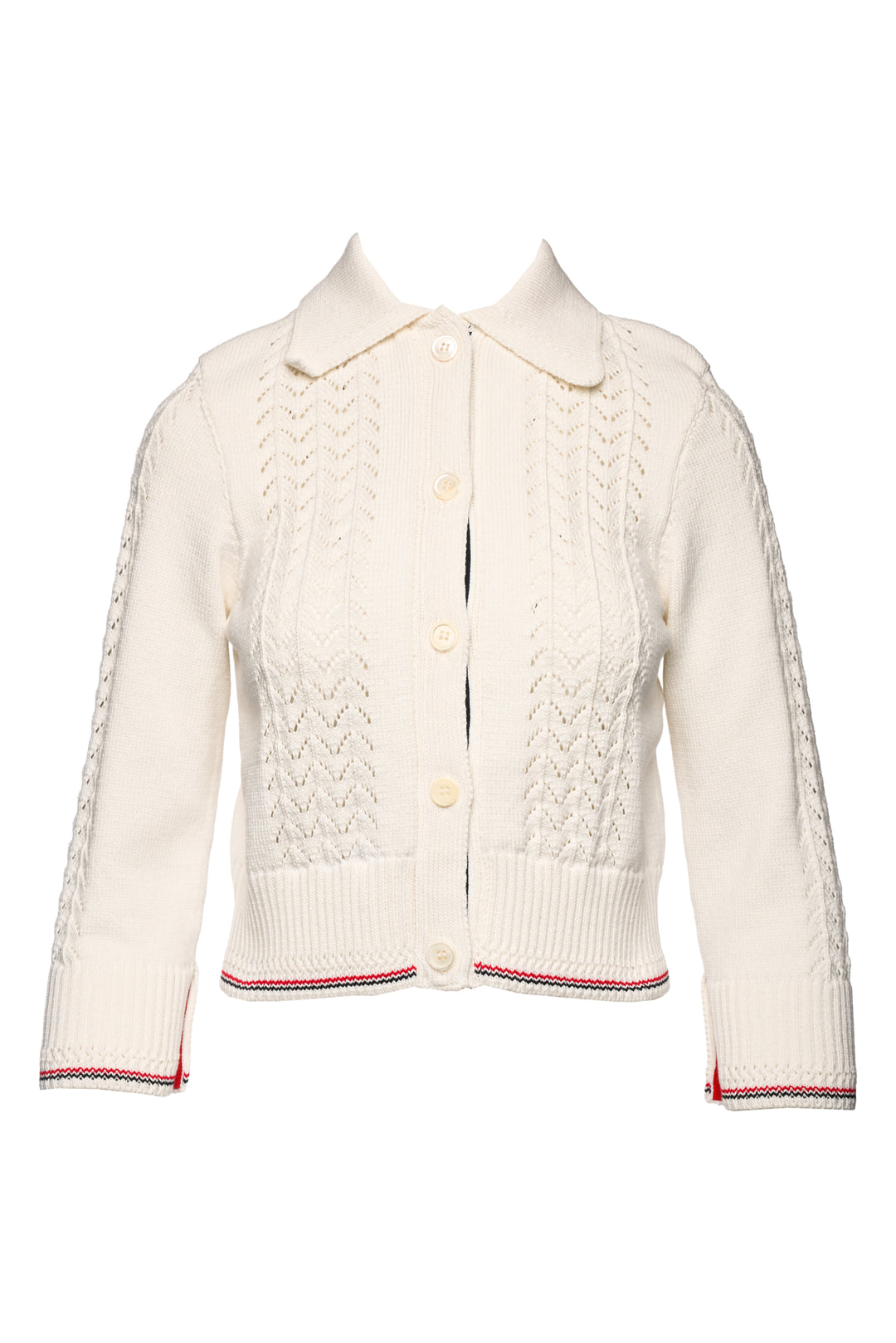 Thom Browne Size 2 Collared Cotton Knit Cardigan
