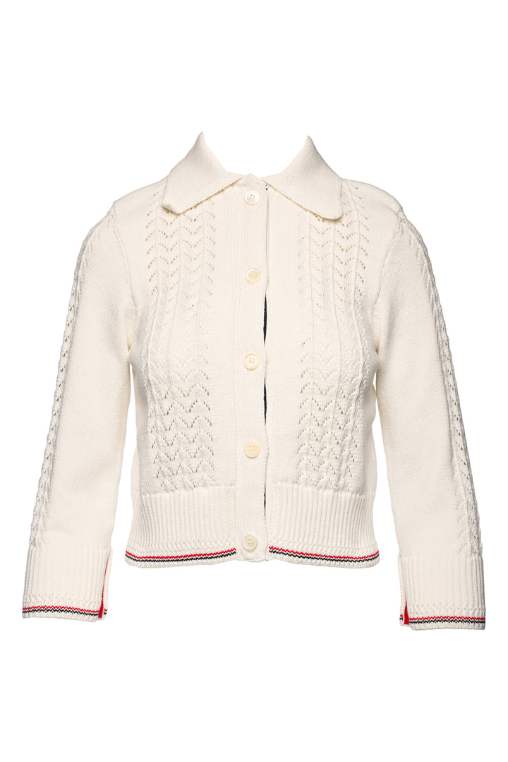Thom Browne Size 2 Collared Cotton Knit Cardigan