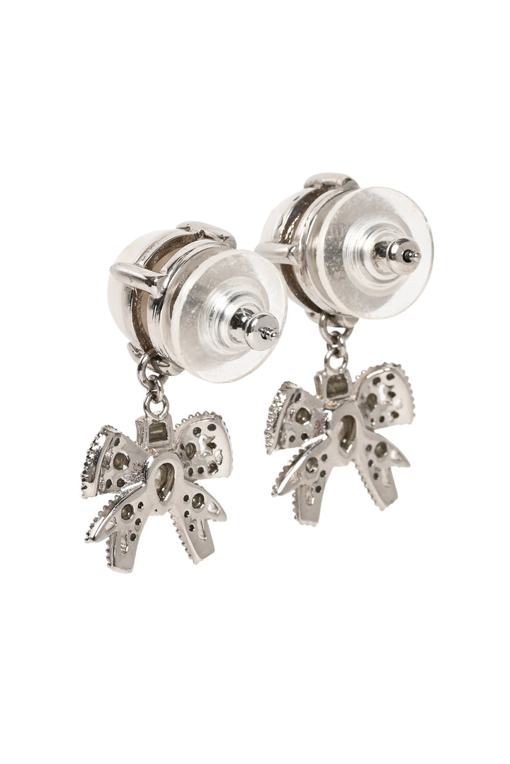Miu Miu Faux Pearl Crystal Bow Drop Earrings
