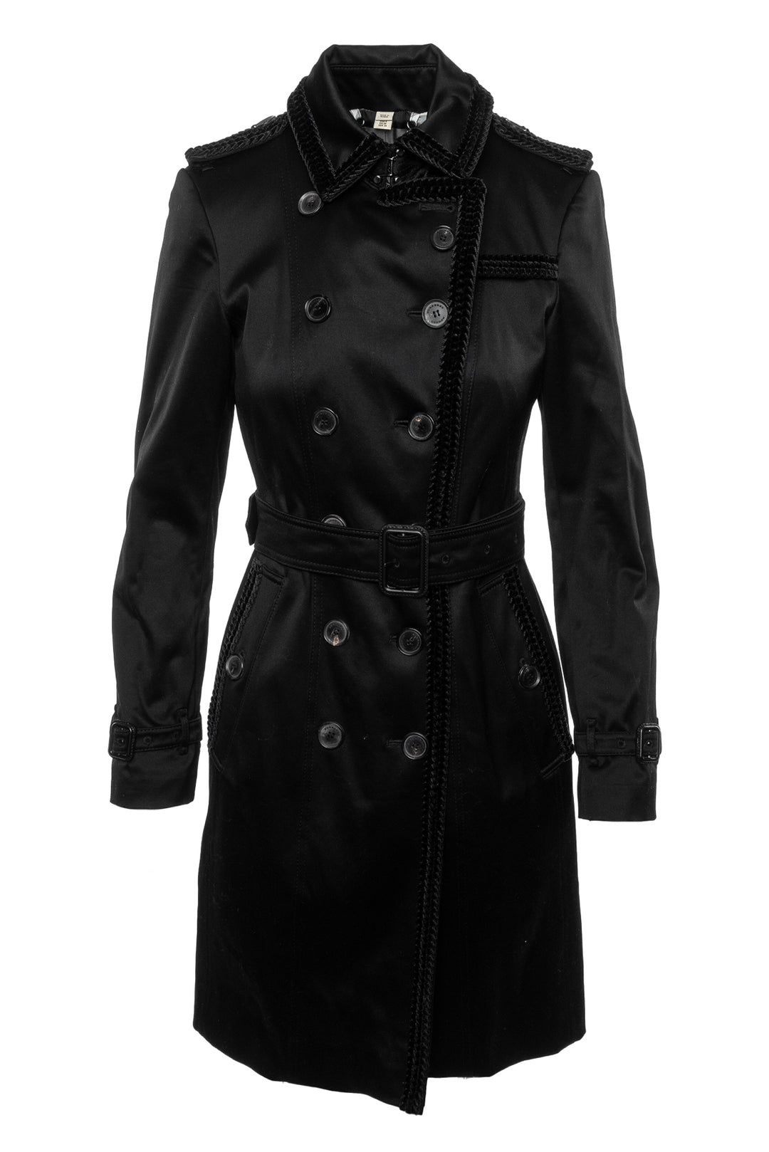 Burberry Size 4 Velvet Trim Trench Coat