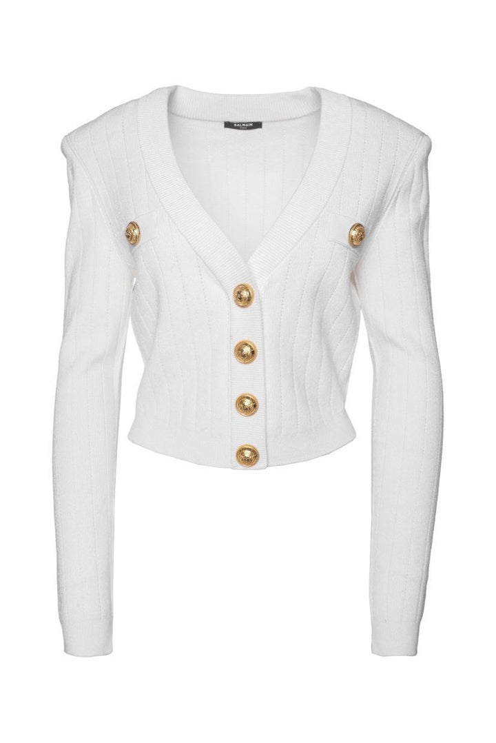 Balmain Size 42 Cropped Knit Cardigan