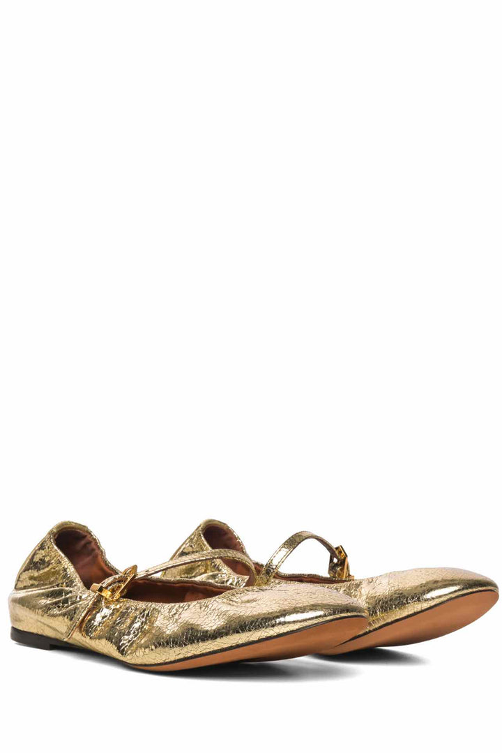 Lanvin Size 38 Gold Mary Jane Ballerina Flats