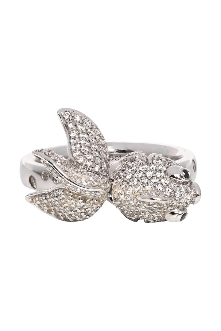 Qeelin Size 5.5 Qin Qin 18K White Gold & Pave Diamond Twirling Goldfish Ring