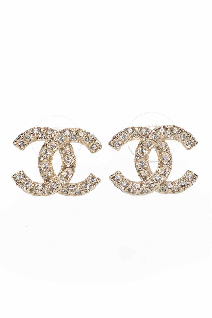 Chanel Size OS CC Crystal w/ Gold Tone Duilted Detailing Studs Earrings