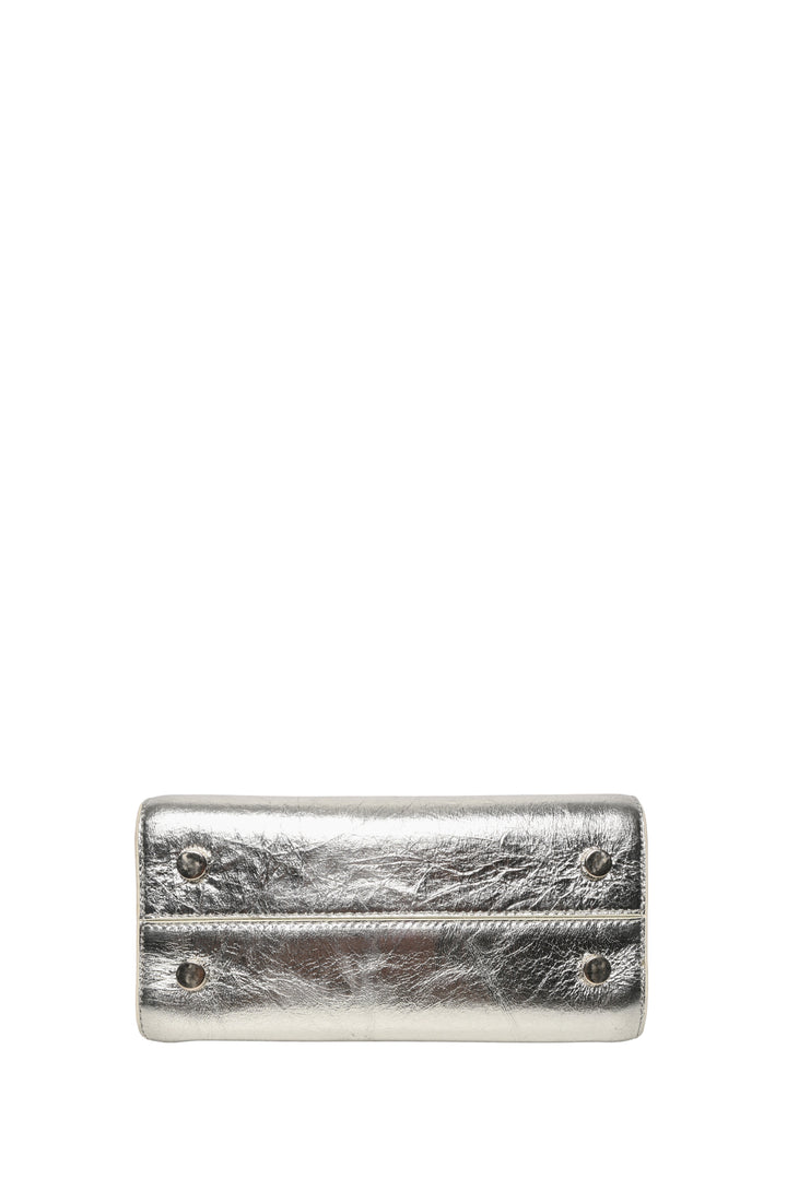 Dior Silver Crinkle Leather Diorever Mini Top Handle Bag