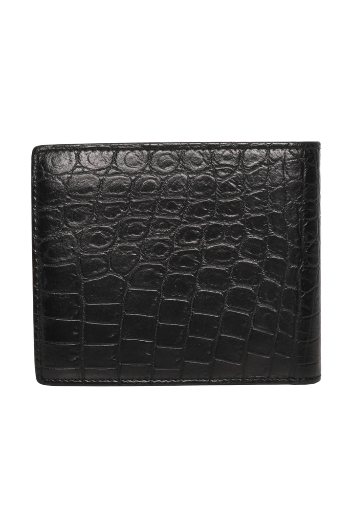 Saint Laurent Croc Embossed Bi-fold Wallet