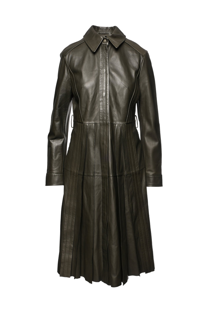 Sportmax Size 8 Pleat Detail Snap Front Mid-Length Leather Coat