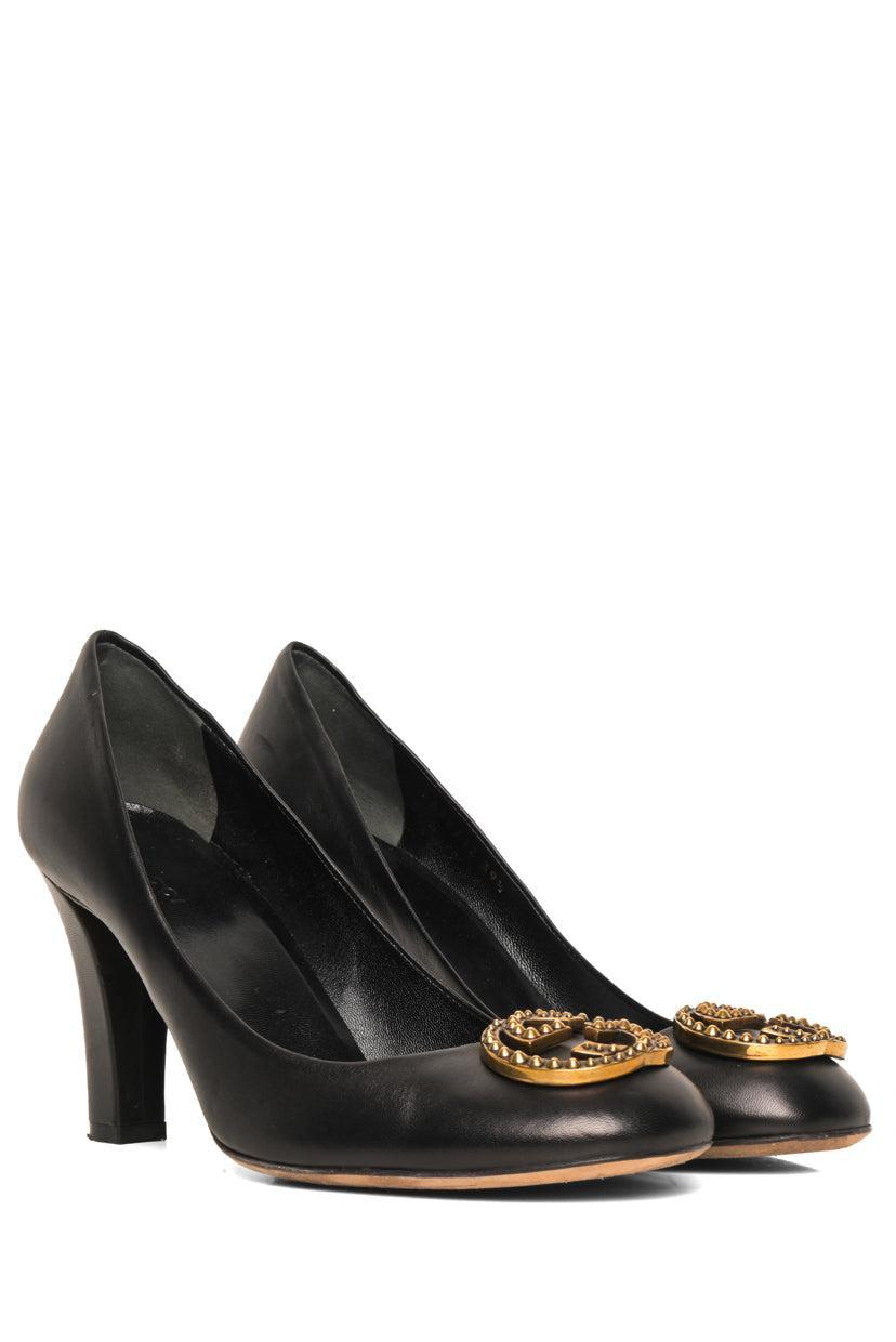 Gucci Size 39.5 Interlocking G Logo Leather Pumps