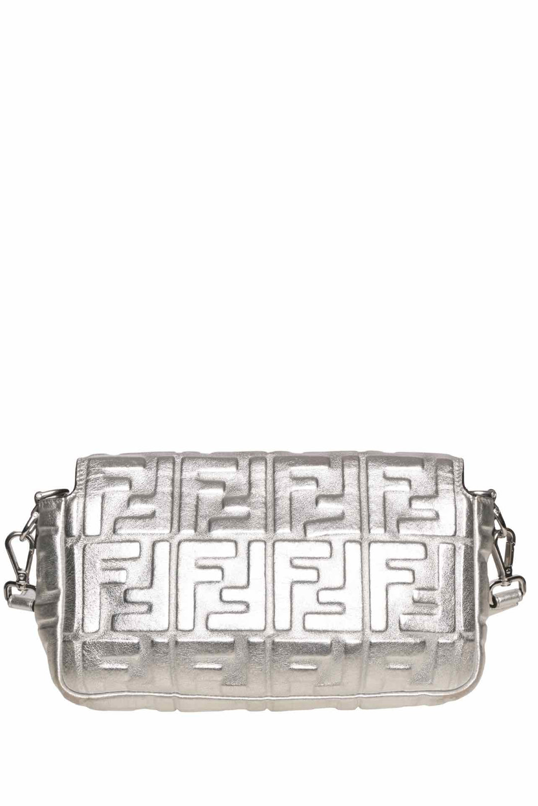 Fendi Metallic Silver Embossed Baguette Crossbody
