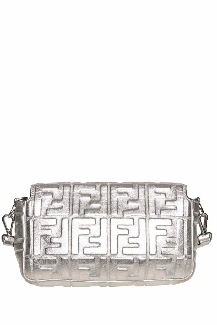 Fendi Metallic Silver Embossed Baguette Crossbody