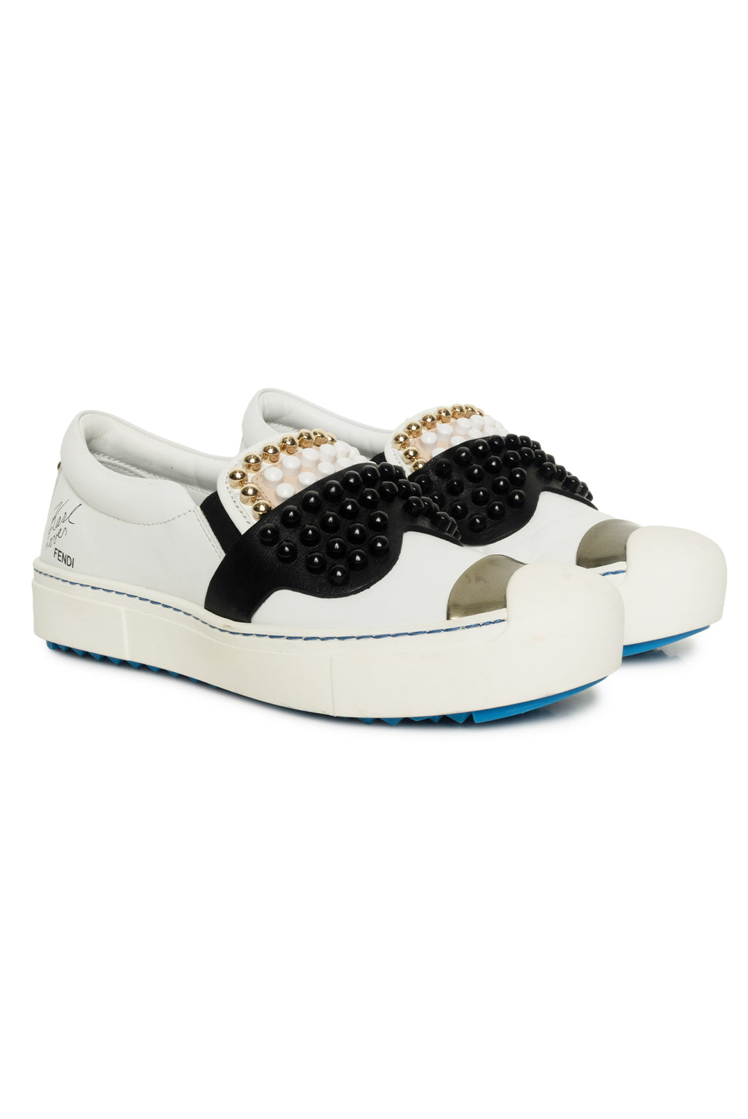 Fendi Size 35 Karl Loves Fendi Studded Leather Slip-On Sneaker