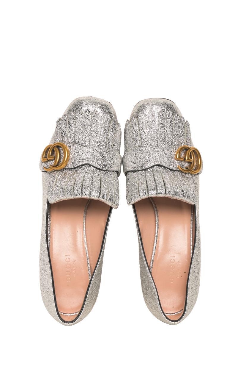 Gucci Size 38 Galassia GG Marmont Fringe Loafer Pumps