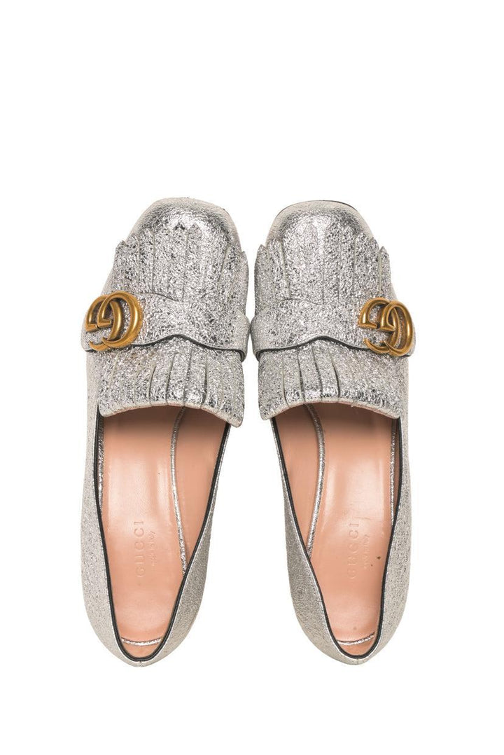 Gucci Size 38 Galassia GG Marmont Fringe Loafer Pumps