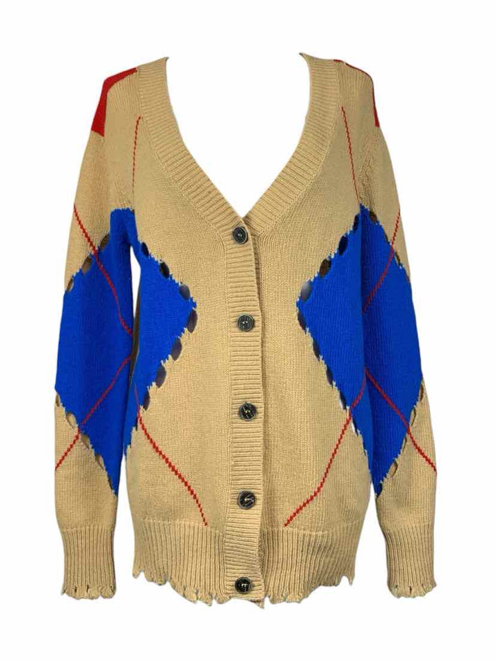 MSGM Size M Distressed Argyle Cardigan