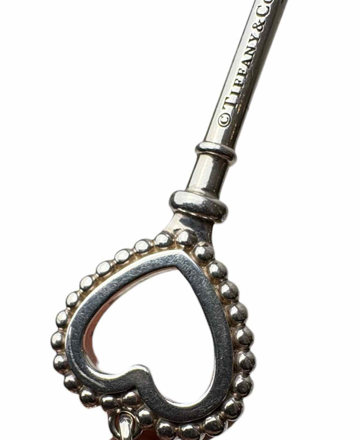 Tiffany & Co 925 Silver Beaded Heart Key Pendant Necklace