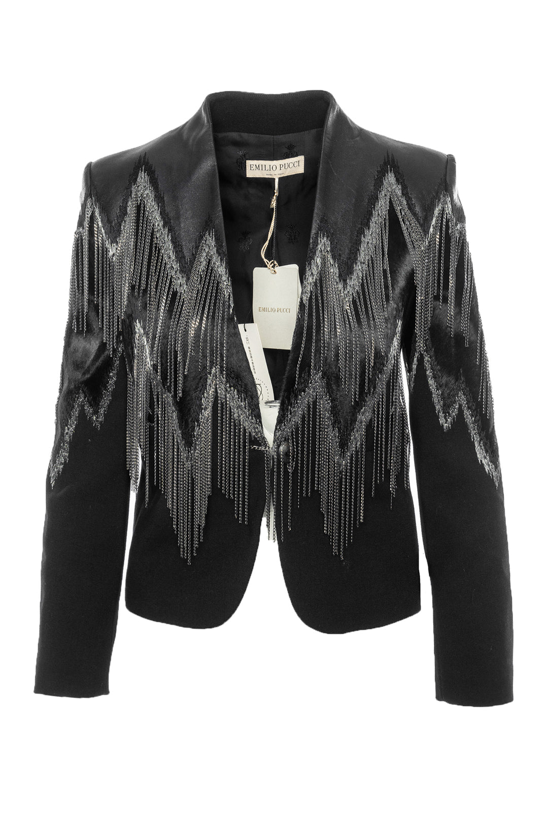 Emilio Pucci Size 6 Wool Blend Calf Hair Fringe Jacket