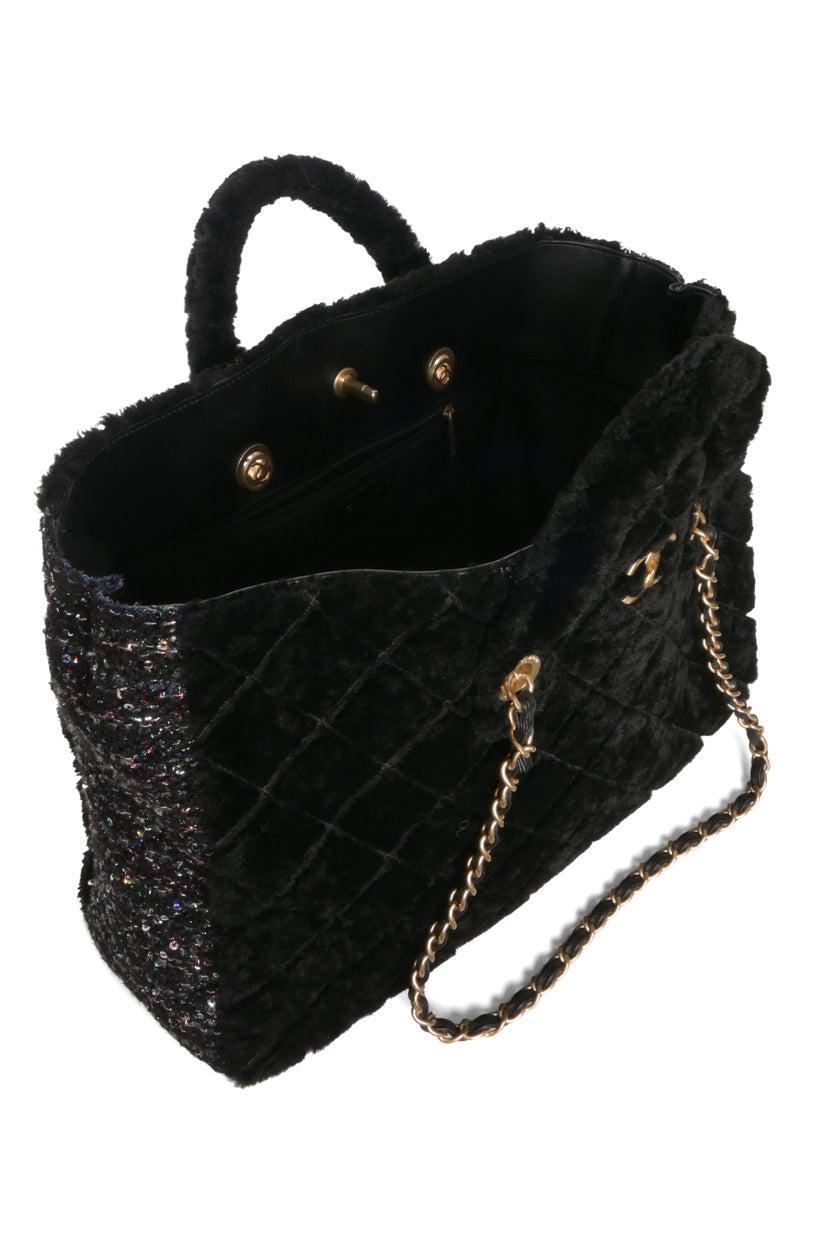 Chanel 2020 Shearling Sequin Tweed Shopper Tote