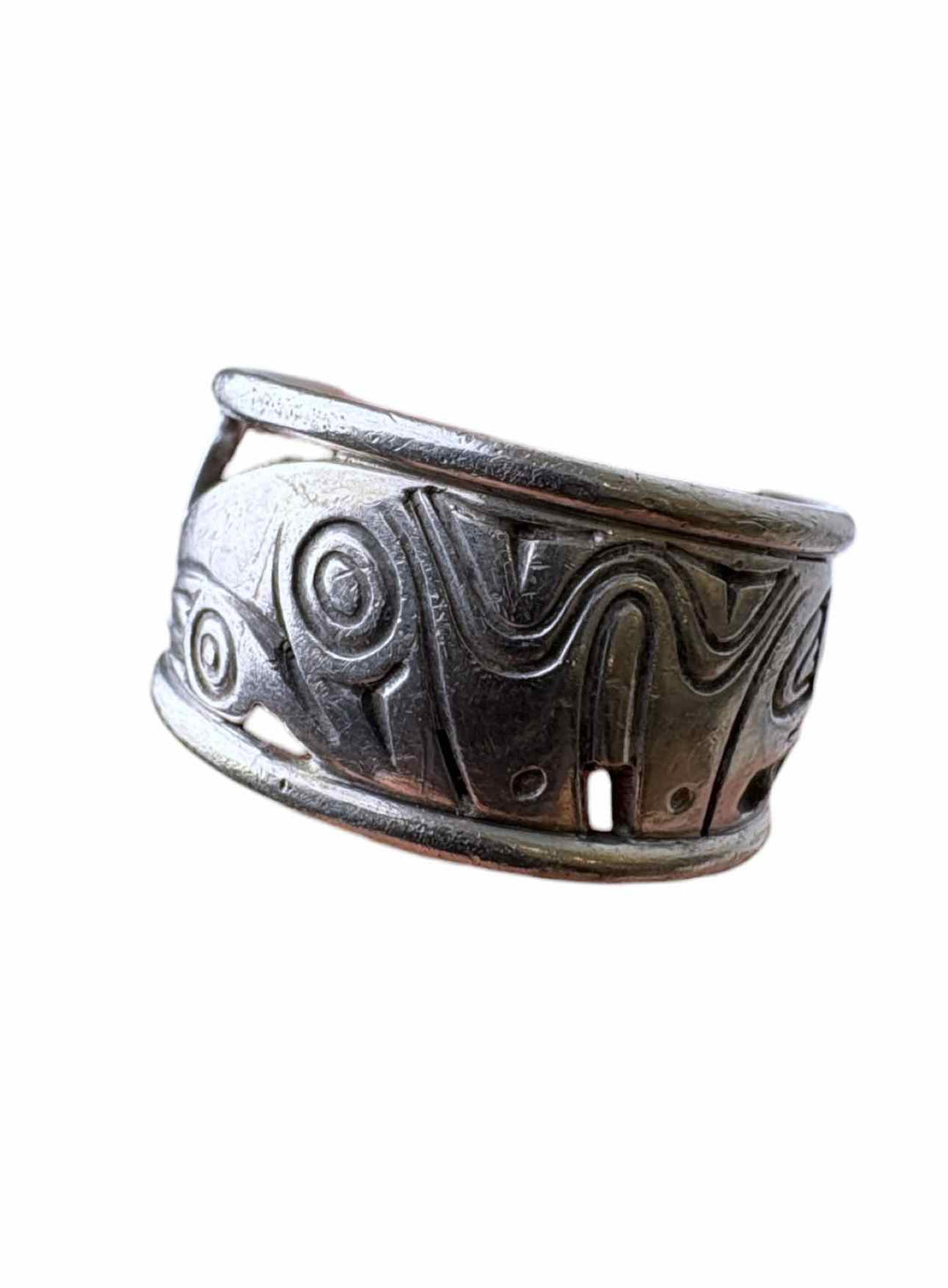Size 9 Norman Bentley Silver Engraved Indigenous Ring