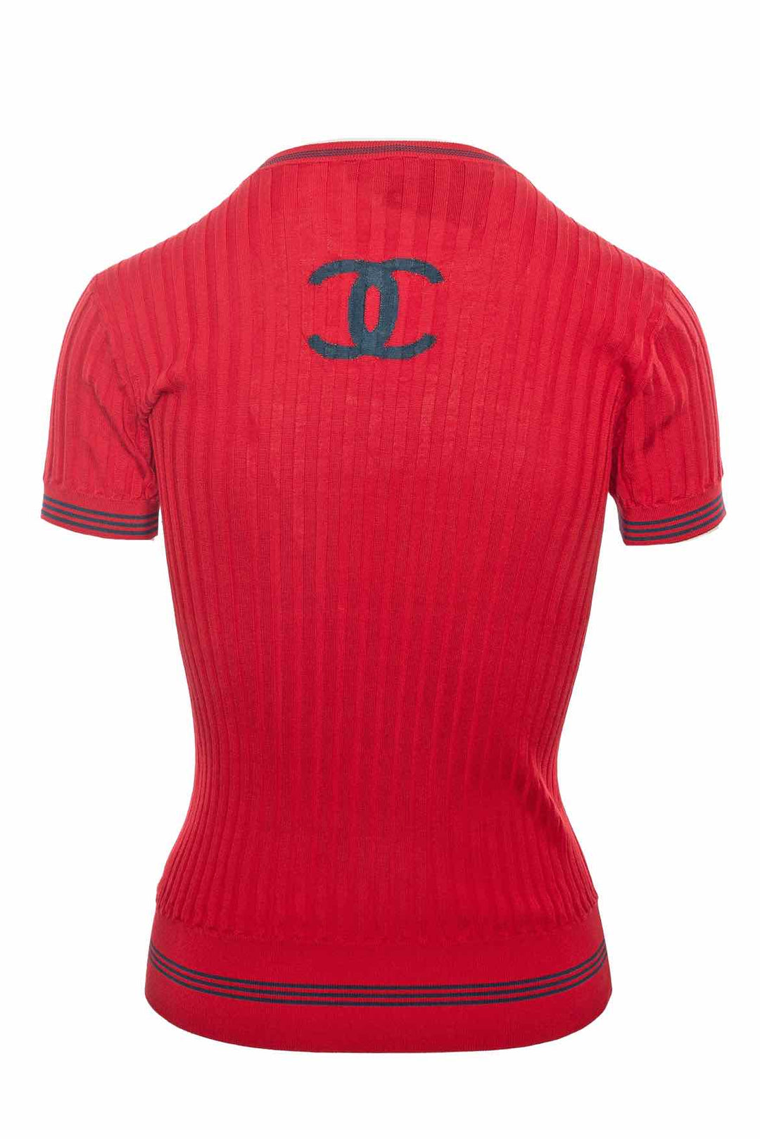 Chanel Size 38 No5 Short-Sleeve Silk Blend Ribbed Sweater