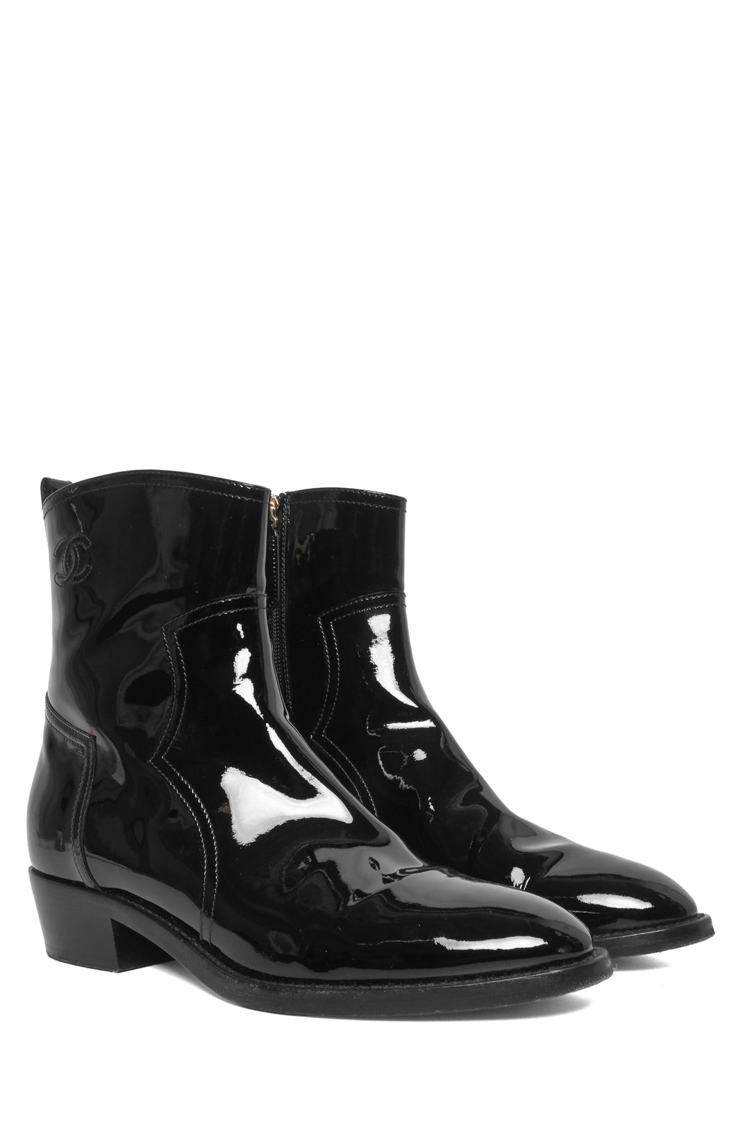 Chanel Size 40 Patent Calfskin Short Ankle Boots