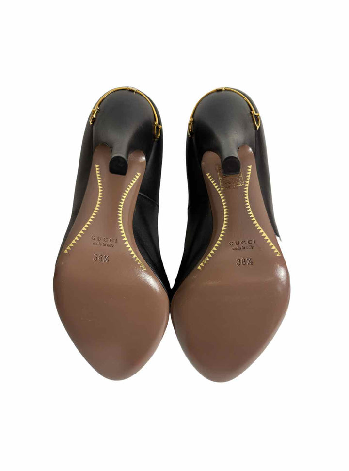 Gucci Size 38.5 Leather Horse Bit Detail Pumps