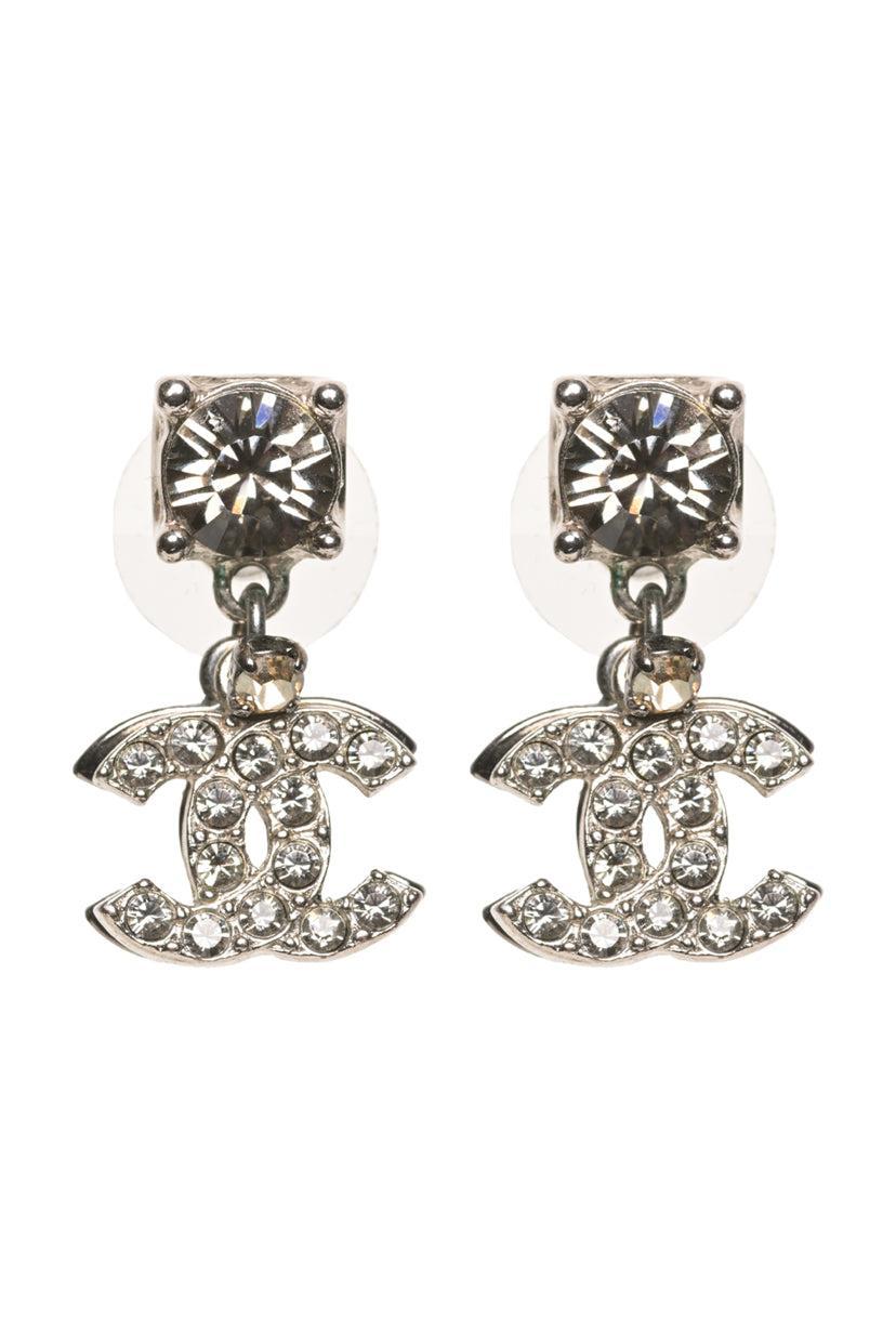 Chanel 2006 Crystal Strass CC Two-Tone Charm Drop Earrings