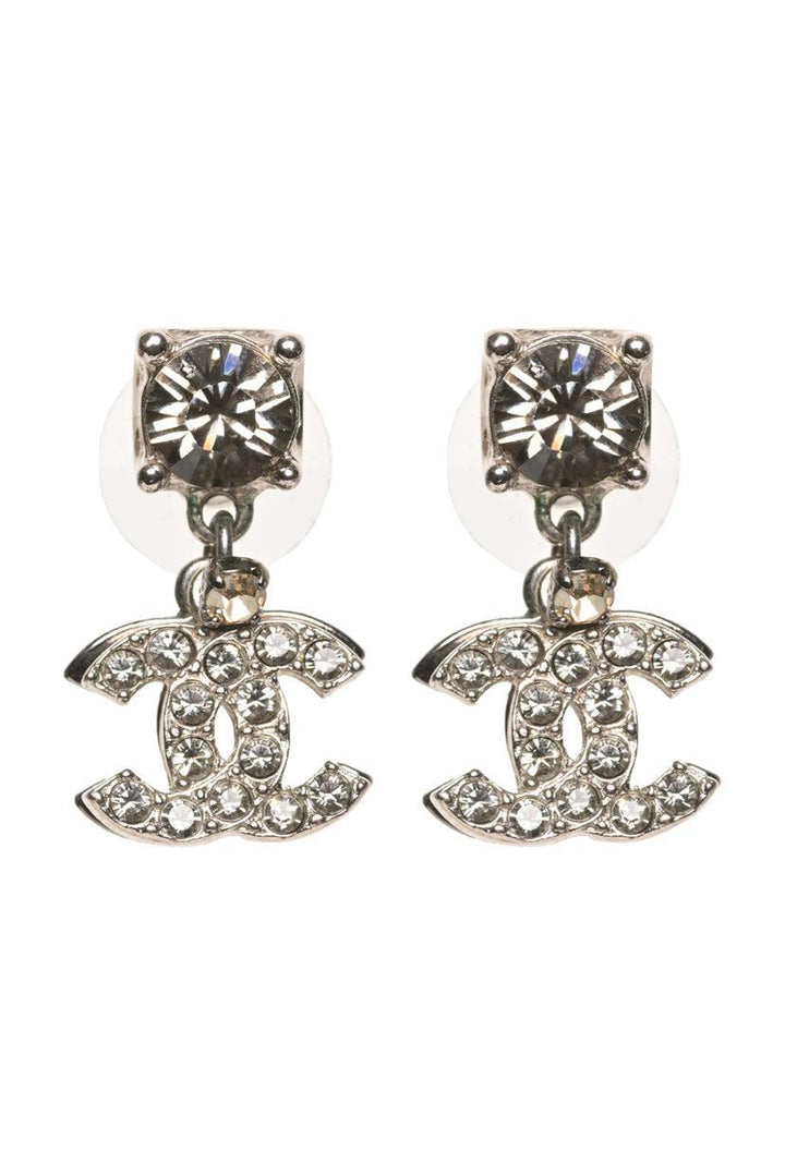 Chanel 2006 Crystal Strass CC Two-Tone Charm Drop Earrings