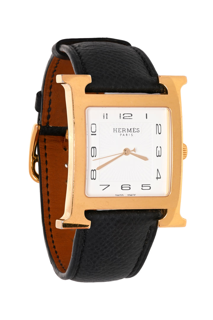 Hermes Yellow Gold-Plated Steel Heure H Watch, Medium Model