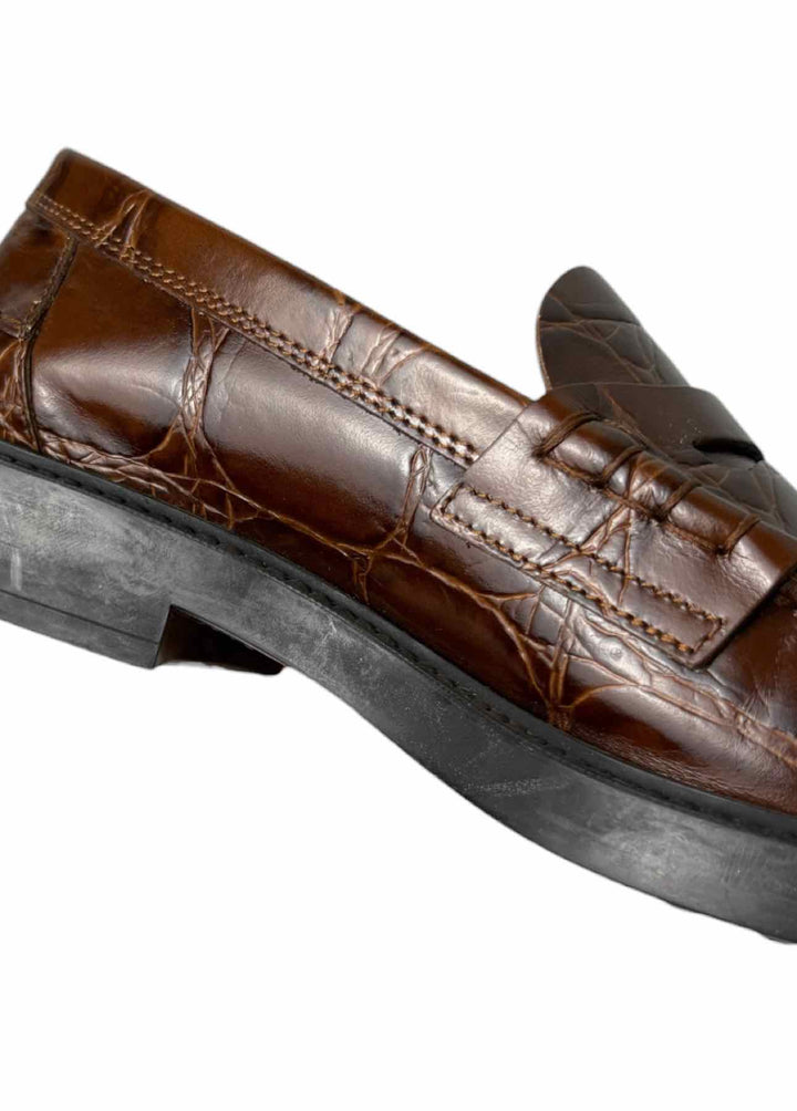 Tod's Size 37  Croc Embossed Leather Loafers