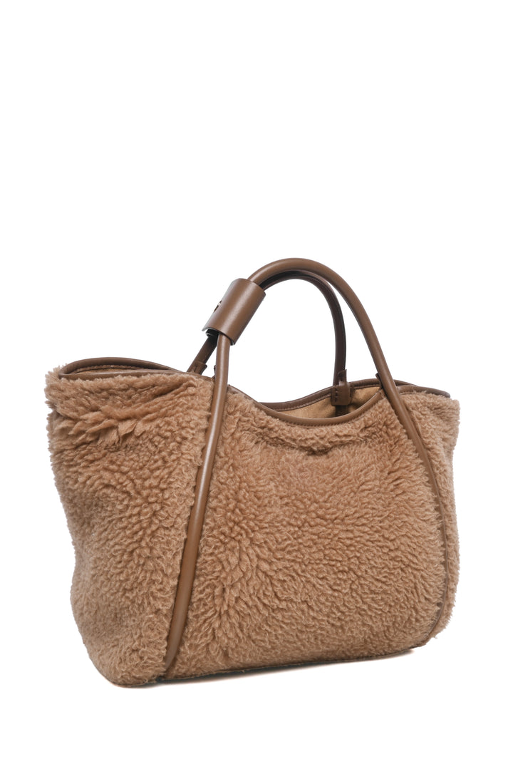 Max Mara Marine Leather Trim Teddy Shoulder Bag