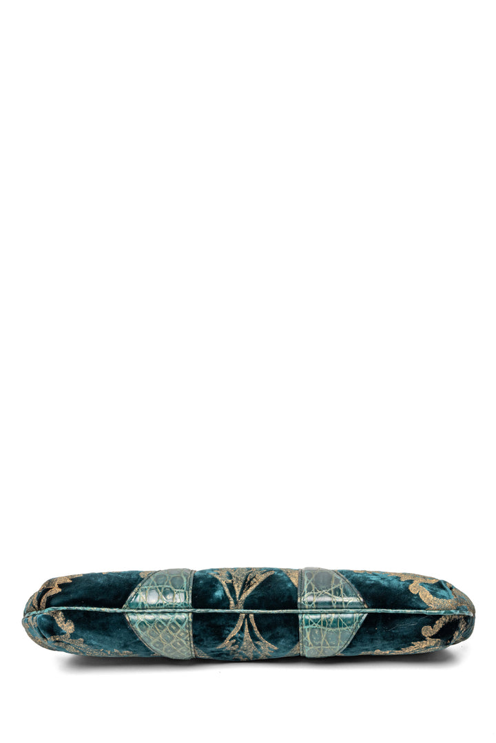 Gucci Tom Ford-Era F/W 2004 Crocodile Trim Velvet Dragon Clutch