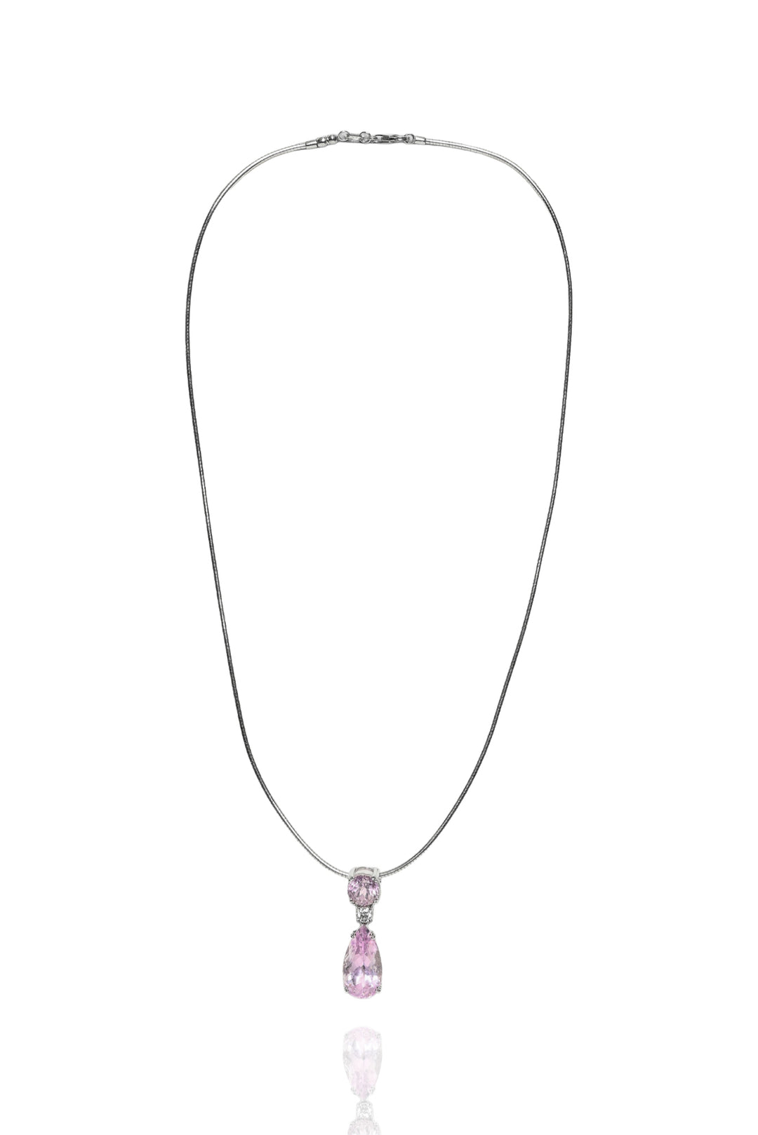 18K White Gold, Kunzite & Diamond Teardrop Pendant Necklace with 14K Chain