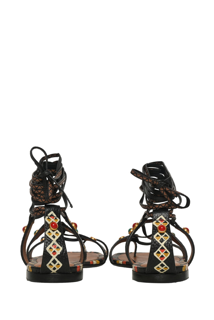 Valentino Size 37 Primitive Print Lace Up Sandals