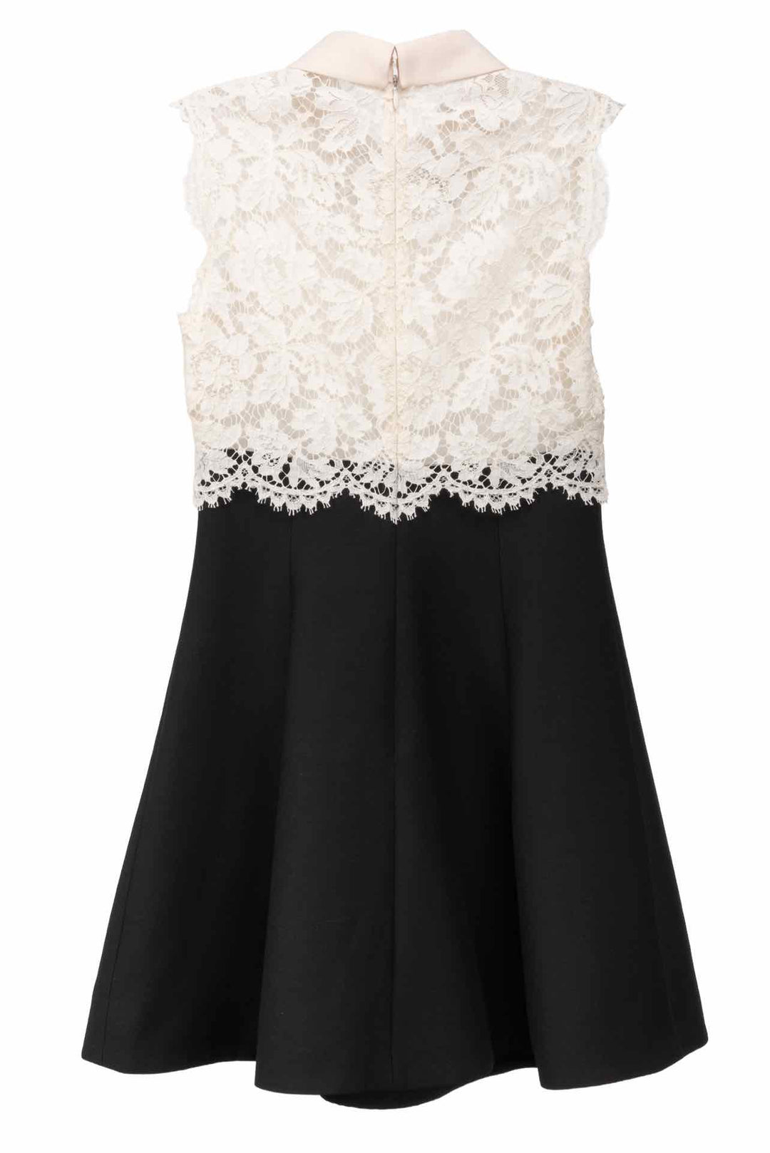 Valentino Size 38 Sleeveless Bow & Lace Wool Mini Dress