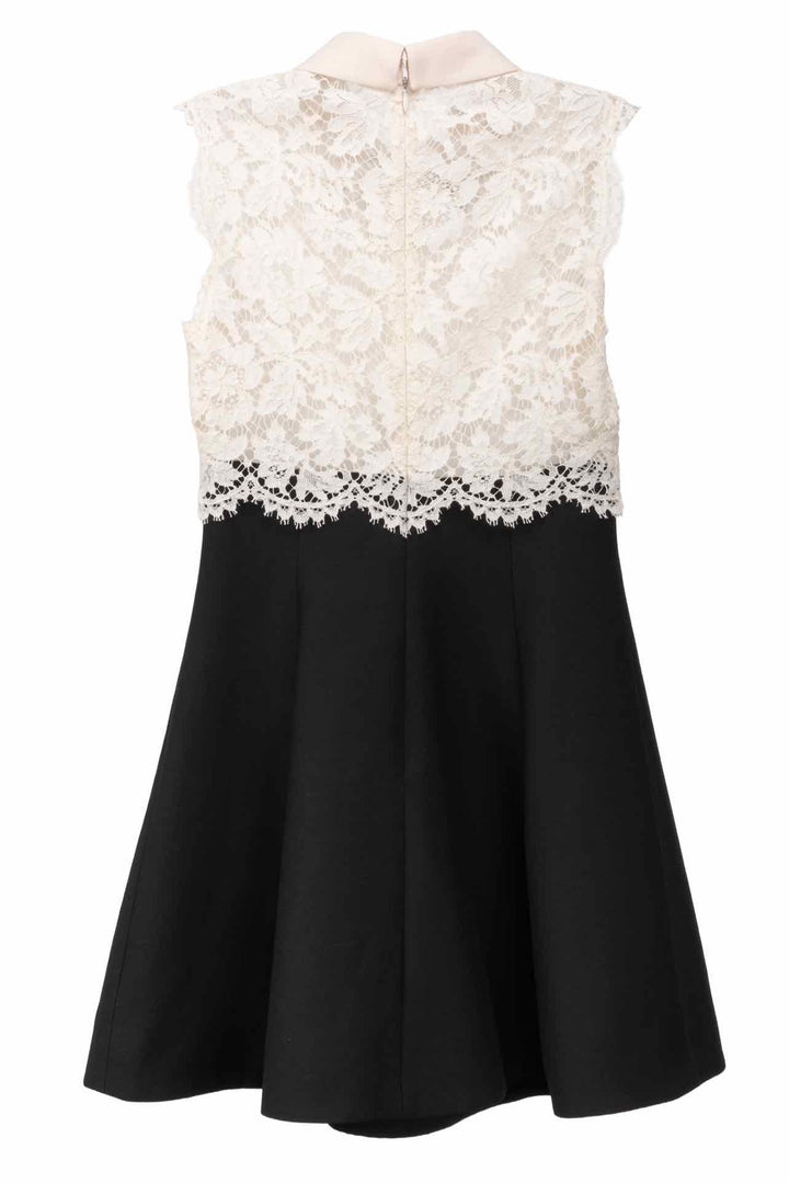 Valentino Size 38 Sleeveless Bow & Lace Wool Mini Dress