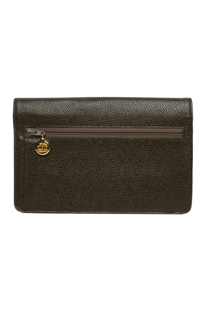 Chanel Caviar Interlocking CC Logo Wallet On Chain Shoulder Bag